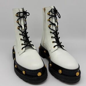 Versace white leather medusa insignia combat boots AUTHENTIC.